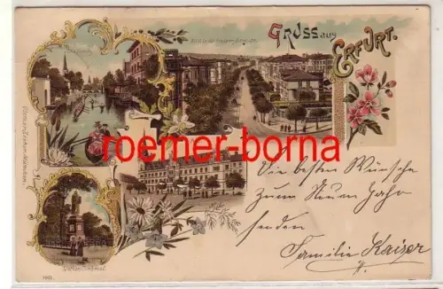 70426 Ak Lithographie Gruss aus Erfurt Steiger Strasse, Post usw. um 1900