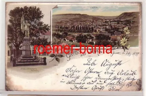 72479 Ak Lithographie Gruss aus Jena Totale und Burschenschafts-Denkmal 1899
