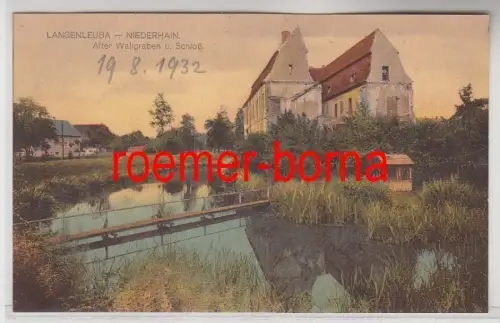 81117 Ak Langenlauba Niederhain alter Wallgraben und Schloß 1932