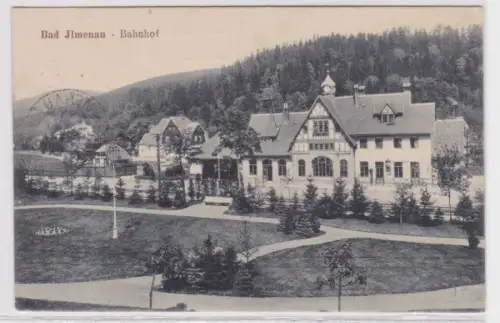 37270 Ak Bad Ilmenau Totalansicht des Bahnhofs 1918