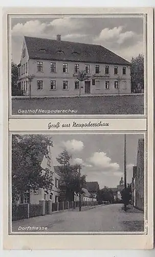 61041 Mehrbild Ak Gruß aus Neupoderschau Gasthof und Dorfstrasse um 1940
