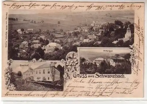 50506 Mehrbild Ak Gruß aus Schwarzbach Totalansicht, Gasthof und Rittergut 1900