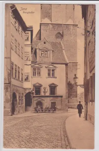 94657 AK Jena - Burgkeller, Stammtisch vor dem Lokal, Straßenansicht 1912