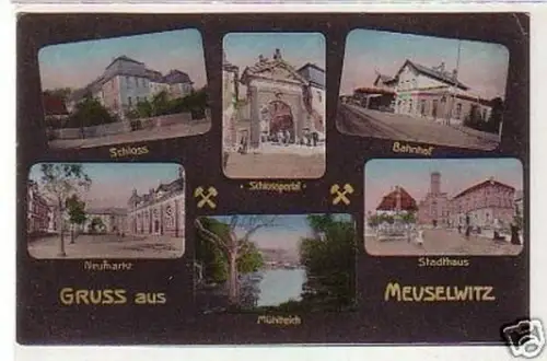 32604 Mehrbild Ak Gruß aus Meuselwitz Bahnhof usw. 1908