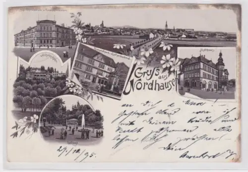 42082 Ak Lithographie Gruß aus Nordhausen Rathaus, Wilhelmshöhe usw. 1895
