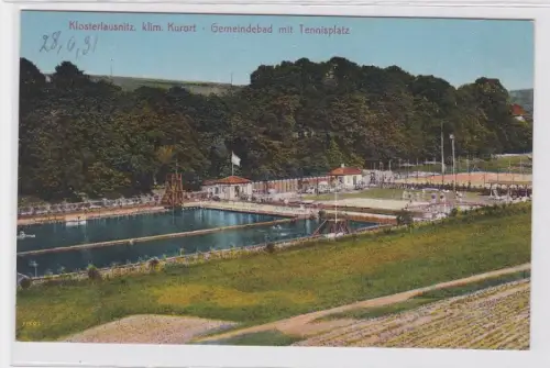 84134 AK Klosterlausnitz - klim. Kurort, Gemeindebad mit Tennisplatz um 1920