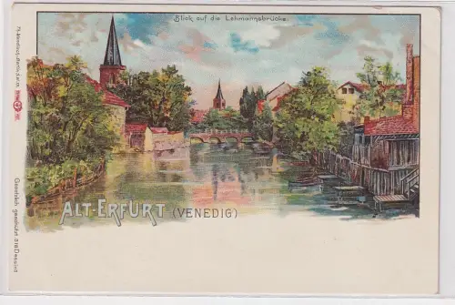 908239 Ak Lithographie Alt-Erfurt (Venedig) Blick auf die Lehmannsbrücke um 1900