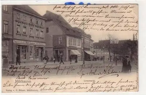 55088 Ak Mühlhausen Untermarkt mit Geschäften 1904