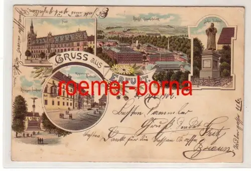 75934 Ak Lithographie Gruss aus Erfurt Gewehrfabrik, Regierungsgebäude usw. 1902