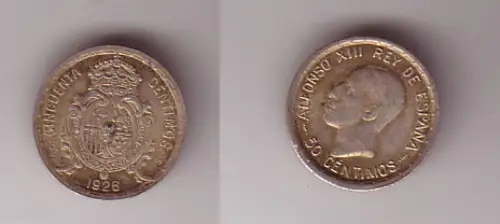 50 Centimos Silber Münze Spanien 1926 (114266)