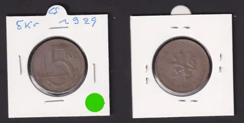 5 Kronen Silber Münze Tschechoslowakei 1929 ss (172070)