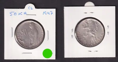 50 Kronen Silber Münze Tschechoslowakei 1947 vz (172153)