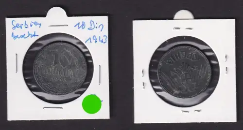 10 Dinar Zink Münze Serbien 1943  deutsche Besetzung ss (172073)