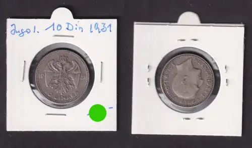 10 Dinar Kupfer Nickel Münze Jugoslawien 1931 ss+ (172072)