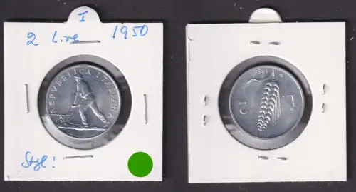 2 Lire Aluminium Münze Italien 1950 Stgl. (171105)