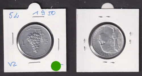 5 Lire Aluminium Münze Italien 1950 vz (171126)