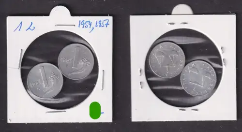 2 x 1 Lire Aluminium Münze Italien 1954, 1957 ss+ (171125)