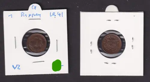 1 Rappen Kupfer Münze Schweiz 1941 B vz (171181)