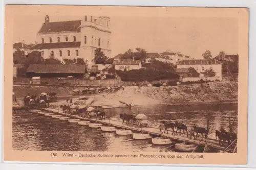 87759 Feldpost Ak Wilna Vilnius Dt. Kolonne passiert eine Pontonbrücke 1915