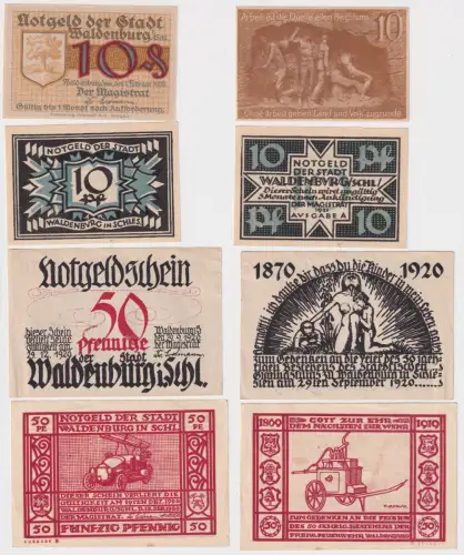 4 Banknoten Notgeld Stadt Waldenburg in Schlesien 1920/1921 (170146)