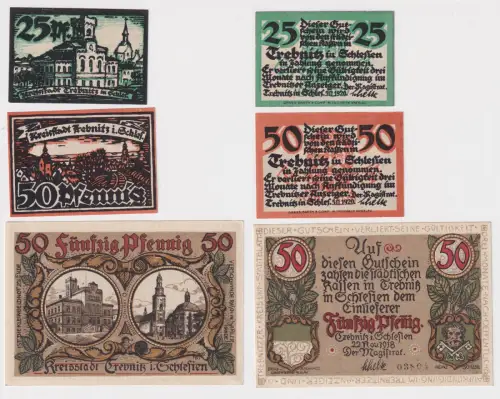 3 Banknoten Notgeld Stadt Trebnitz in Schlesien 1918/1920 (170207)