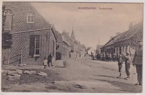 75609 Ak Handzaeme Belgien Statiestraat Soldaten 1916