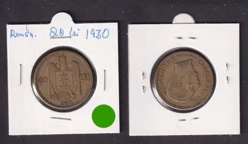 20 Lei Messing Münze Rumänien 1930 ss (171136)