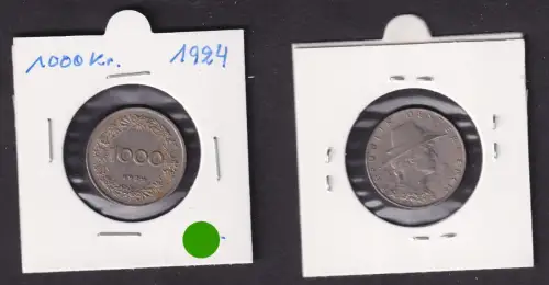 1000 Kronen Kupfer Nickel Münze Österreich 1924 ss+ (171150)
