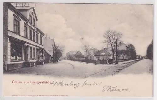 86783 Ak Gruß aus Langenfelde bei Hamburg Strassenansicht mit Geschäfte 1898