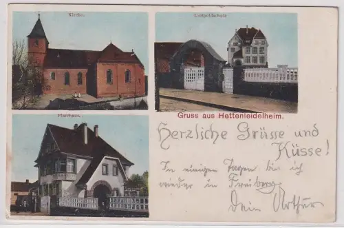 96932 Mehrbild Ak Gruß aus Hettenleidelheim Luitpoldschule, Pfarrhaus, Kirche 