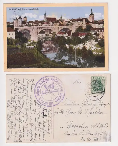 81222 Ak Bautzen mit Stempel Allgem.4.sächs.Artillerietag Bautzen 1914