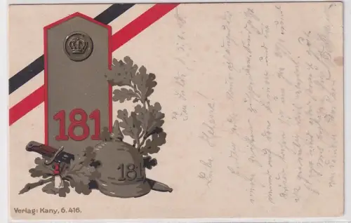 19122 Feldpost Ak Chemnitz 15. Königlich Sächsisches Infanterie-Regiment Nr. 181