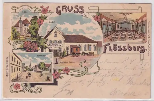 23454 Ak Lithographie Gruß aus Flössberg Gasthof, Schloß, Dorfstraße 1903