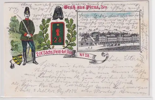 83157 Ak Gruß aus Pirna 2.(K.S.) Feld Artillerie Regiment Nr.28