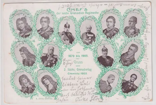 86250 Ak Gruß vom 2.sächs.Grenadiertag Chemnitz 1903 die Chefs