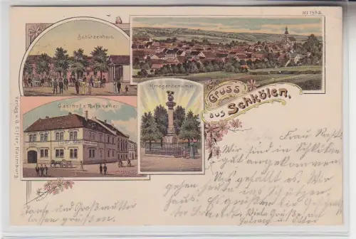 70894 Ak Lithographie Gruß aus Schkölen Gasthof usw. 1902