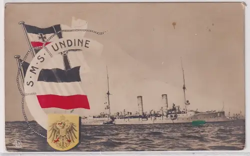 906915 Patriotika AK Kreuzer S.M.S. Undine mit Fahne und Wappen