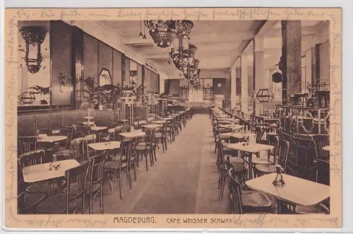 00971 Ak Magdeburg Café Weisser Schwan Innenansicht 1919