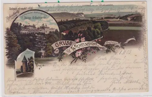85129 Lithografie AK Gruss v.d. Wilhelmshöhe b. Nordhausen, Wartthurm Restaurant