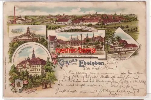80121 Ak Lithografie Gruss aus Ebeleben Jagdschloss 'Zum Possen' usw. 1897