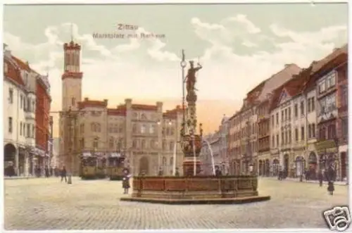25922 Ak Zittau Marktplatz mit Rathaus um 1910