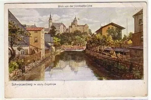 37375 Ak Schwarzenberg Blick von der Vorstadtbrücke