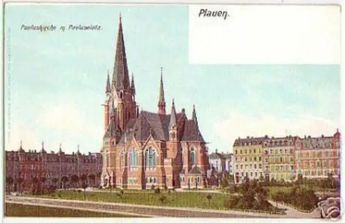 16205 AK Plauen Pauluskirche m. Paulusplatz um 1920