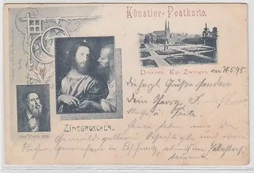63141 Künstler-Postkarte Dresden Kgl. Zwinger und Zinsgroschen 1898