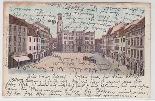 58502 Ak Zittau Marktplatz mit Rathaus 1902
