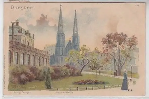59409 Ak Lithographie Dresden königlicher Zwinger und Sophienkirche 1900