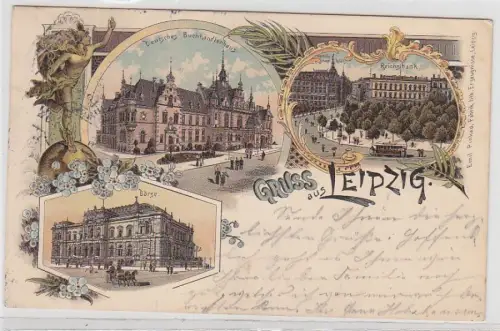 70284 Ak Lithographie Gruss aus Leipzig 1898