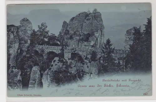 91638 Mondschein AK Gruss aus der sächsischen Schweiz - Basteibrücke 1900