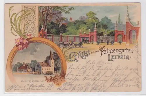 90574 Ak Lithographie Gruß aus dem Palmengarten Leipzig 1898