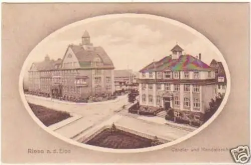 27476 Ak Riesa a.d. Elbe Carola- und Handelsschule 1920